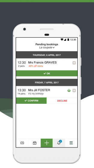 LaFourchette Mobile App confirm a reservation
