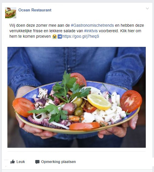Iens Fout op het Facebookprofiel van het restaurant gasten aan te trekken