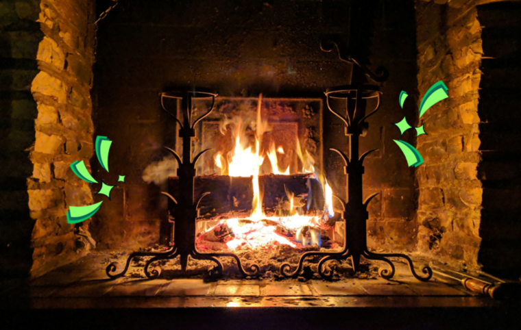 A cosy lit fireplace