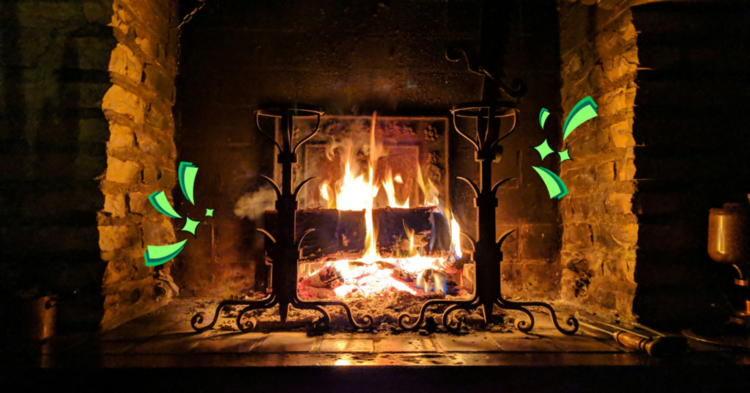 A cosy lit fireplace
