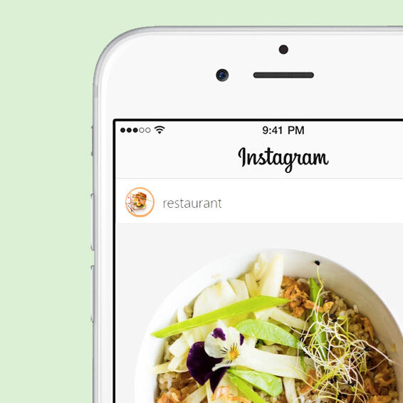 iphone cuenta de Instagram mostrando plato de ensalada, de un restaurante. Promocionar restaurante instagram